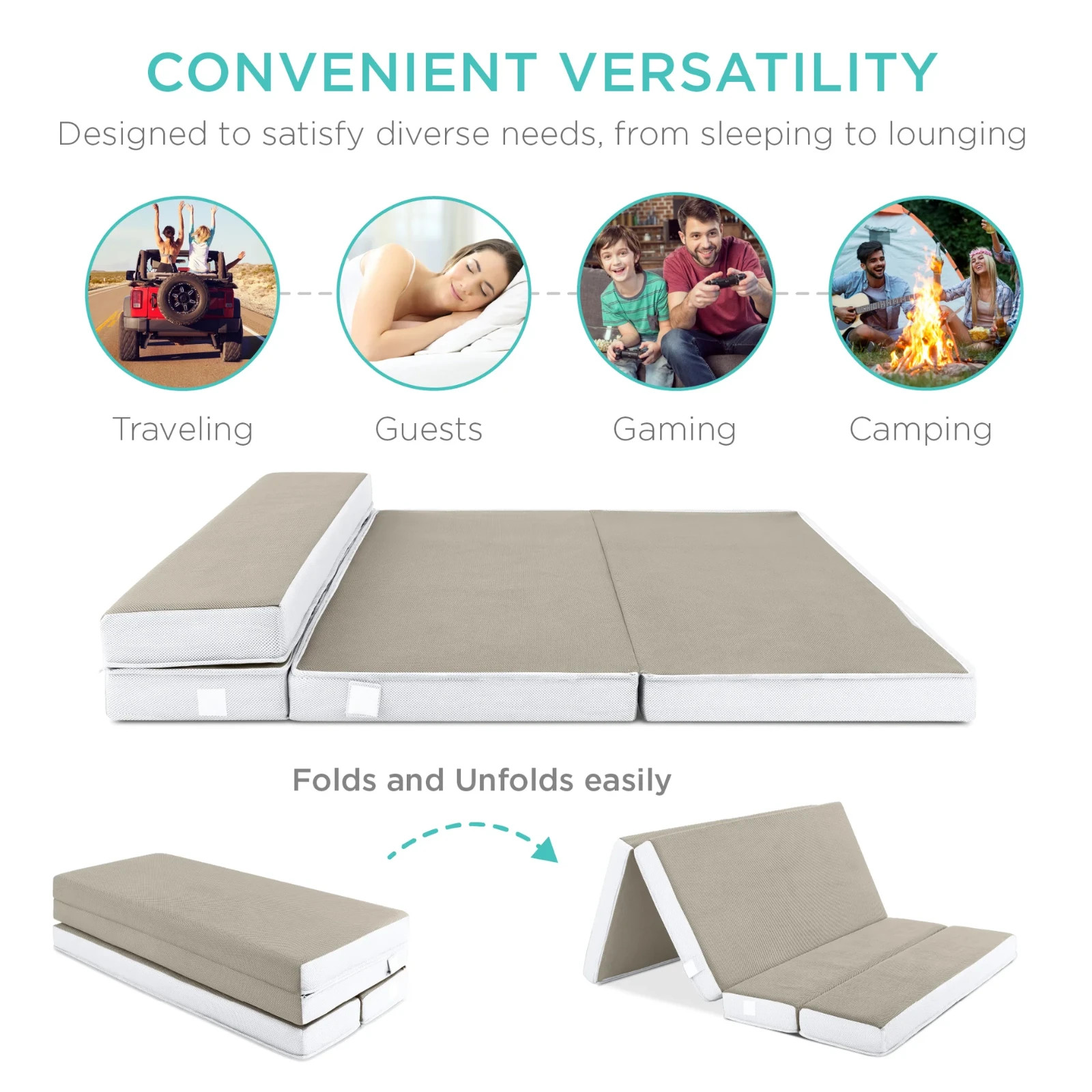 Foldable Twin Mattress, Brand New, Camping, Gaming, Home Guests, Seating, Sleep