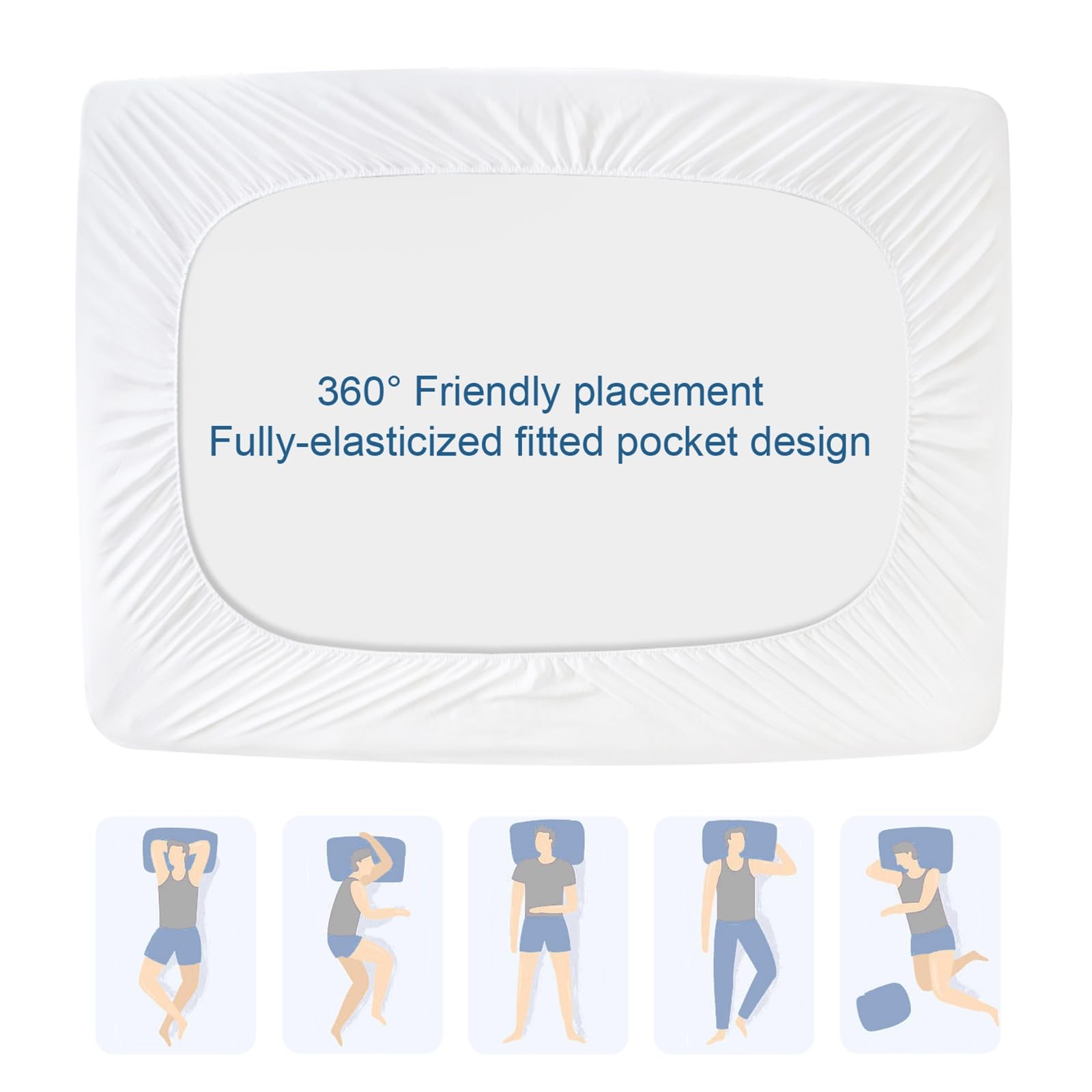 Split King Mattress Protector Pad Waterproof (14″ Deep), White