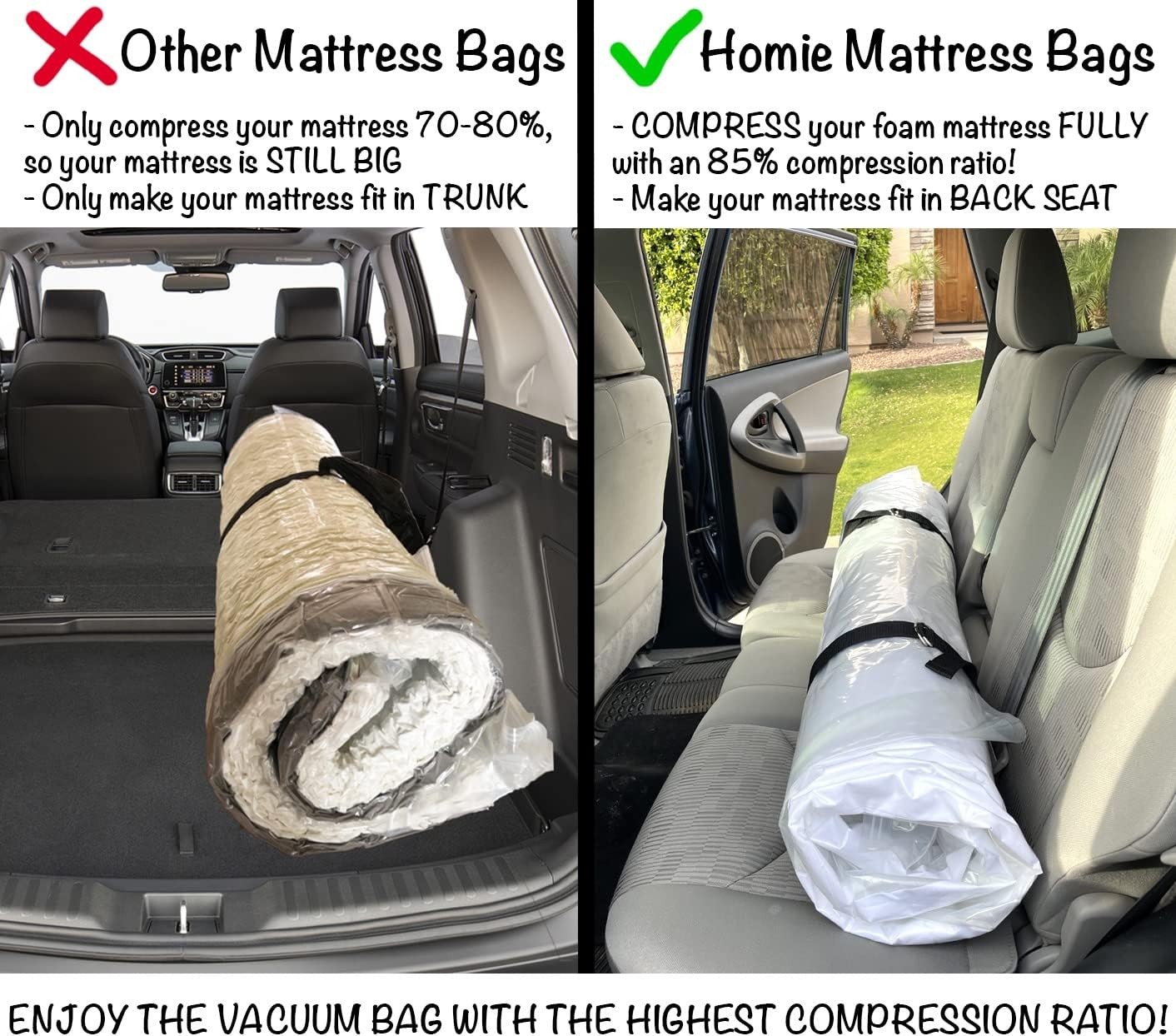 Homie Mattress Vacuum Bag – Compression & Storage Solution