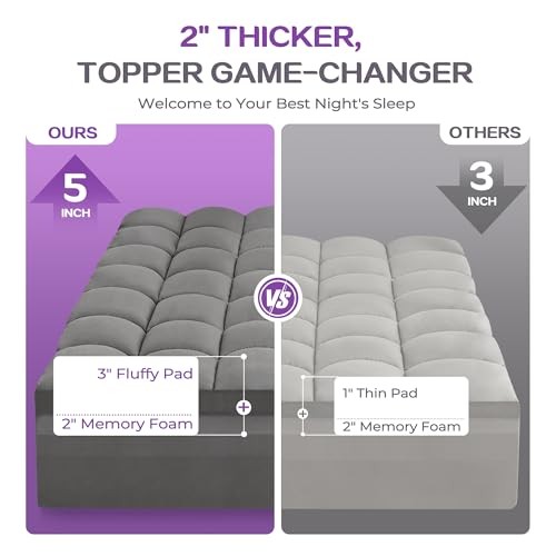 Dual Layer 5 Inch Memory Foam Mattress Topper Size, 2 Inch Gel Queen Dark Gray