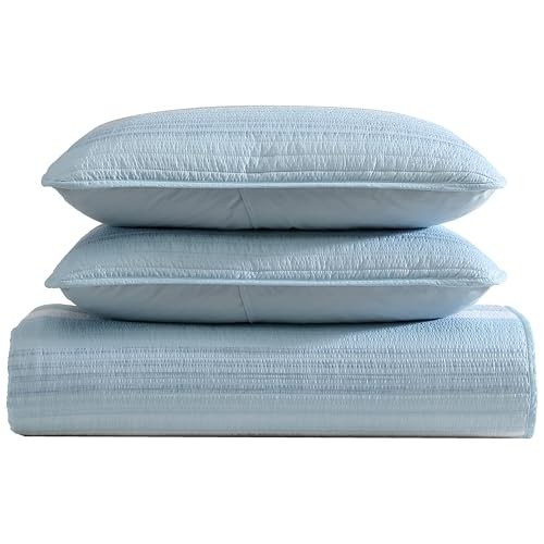 Coralinn Striped 3-Piece Quilt Set – Lightweight – All Full/Queen Blue Gray