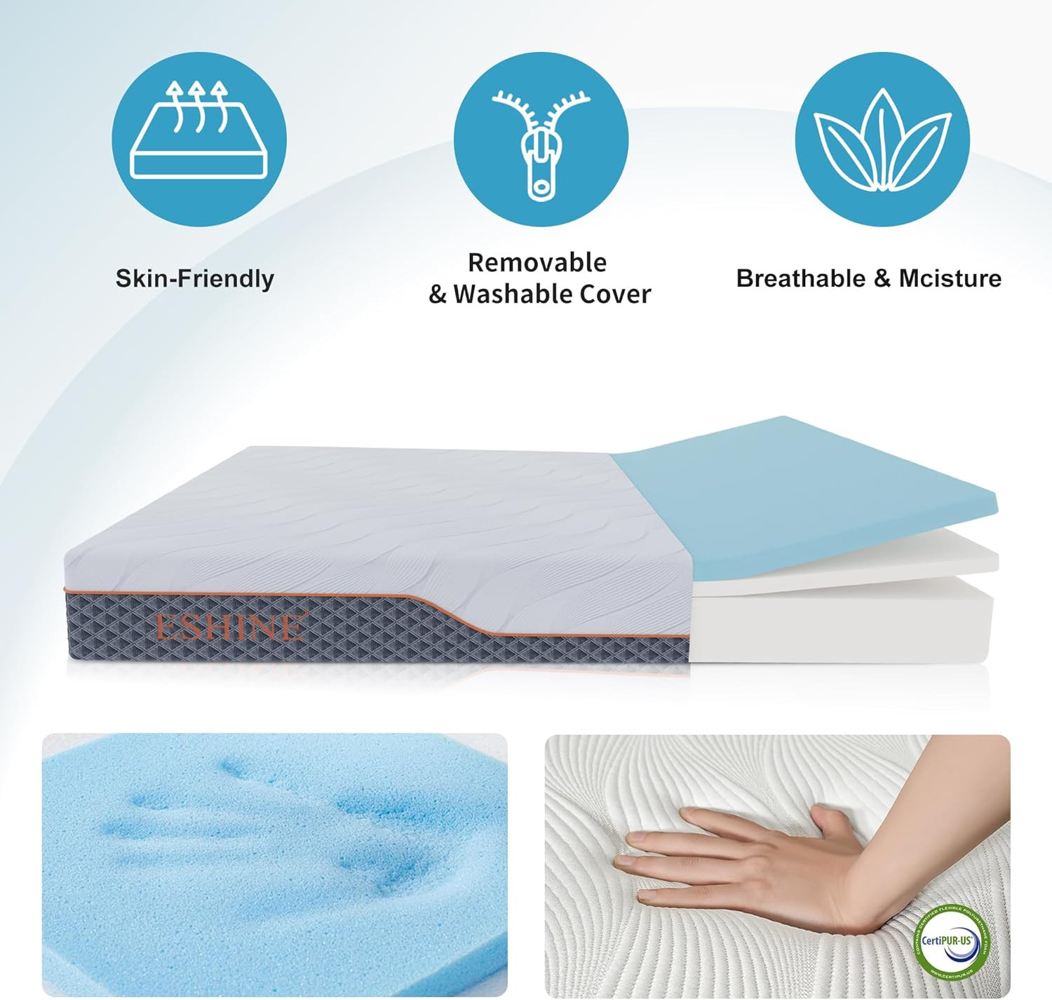 ESHINE Short Queen RV Mattress – 10″ Memory Foam RV Mattress, Shock-Absorbing an