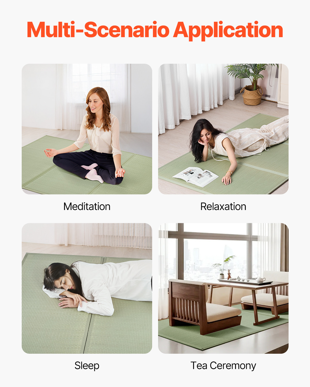 Japanese Tatami Mat Queen Foldable & Non-Slip Rush Grass Tatami Mattress