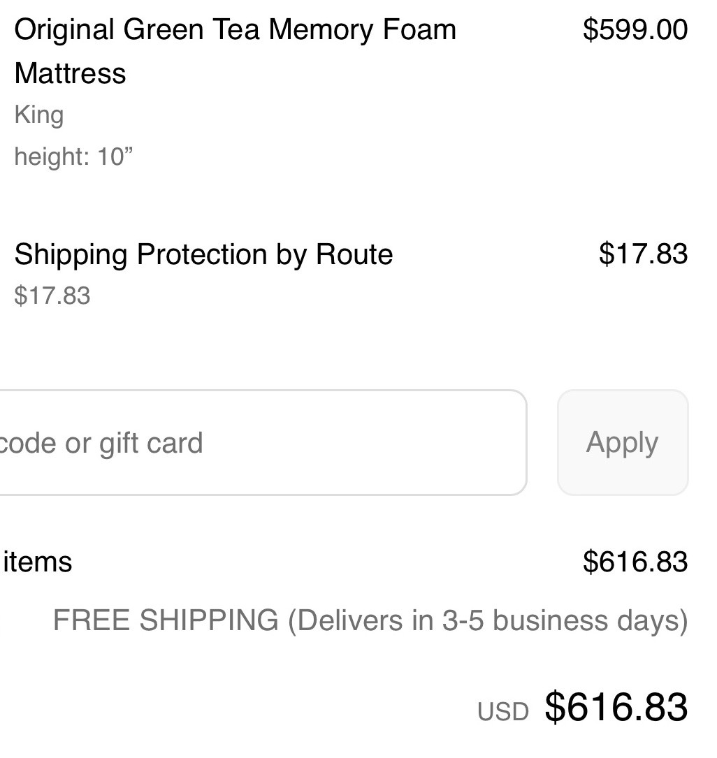 Zinus Original Green Tea Essential Memory Foam King Mattress Firm Comfort