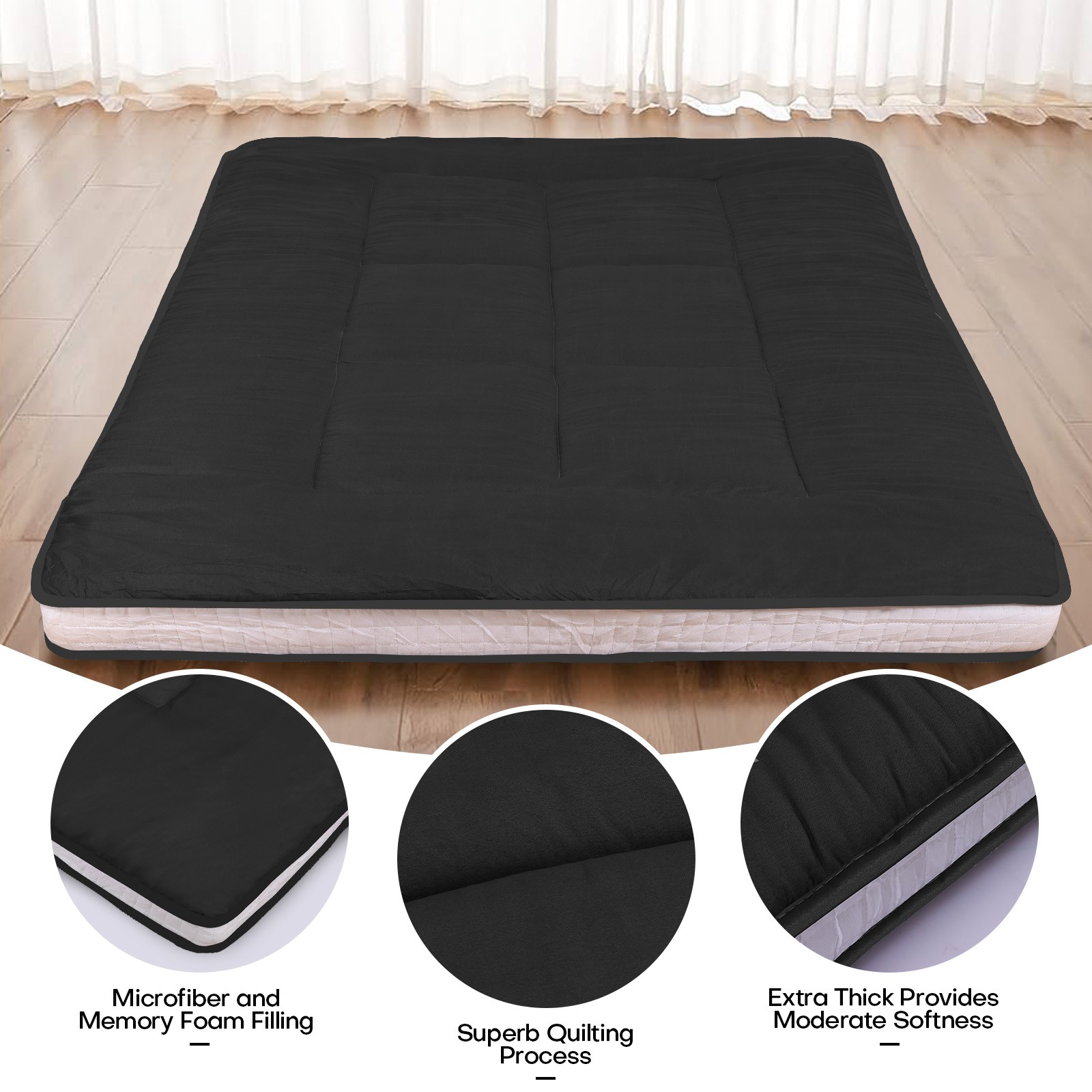 Memory Foam Japanese Tatami Futon Floor Mattress for Guest Dorm Roll-Up w/ Cover