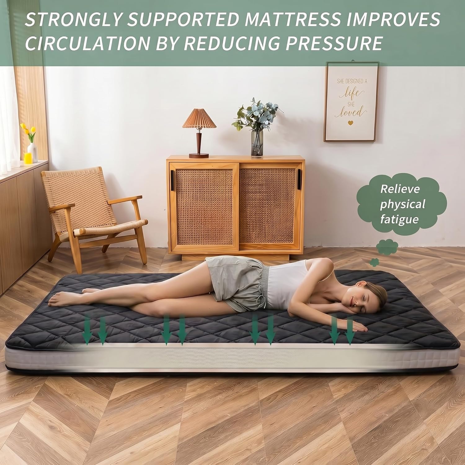 MAXYOYO 4″ Japanese Floor Futon Mattress Queen Size, Diamond Patterned Futon