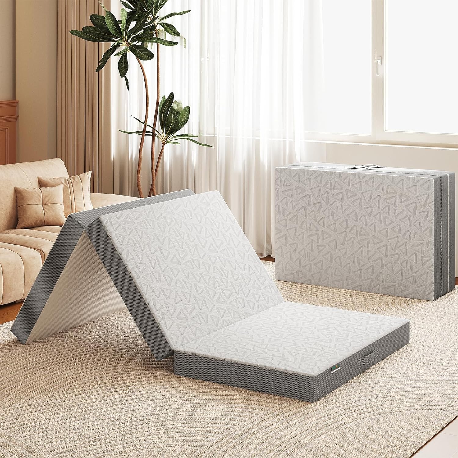 4 inch / 6 inch Tri-Fold Memory Foam Mattress Single Folding Reversible Foldable