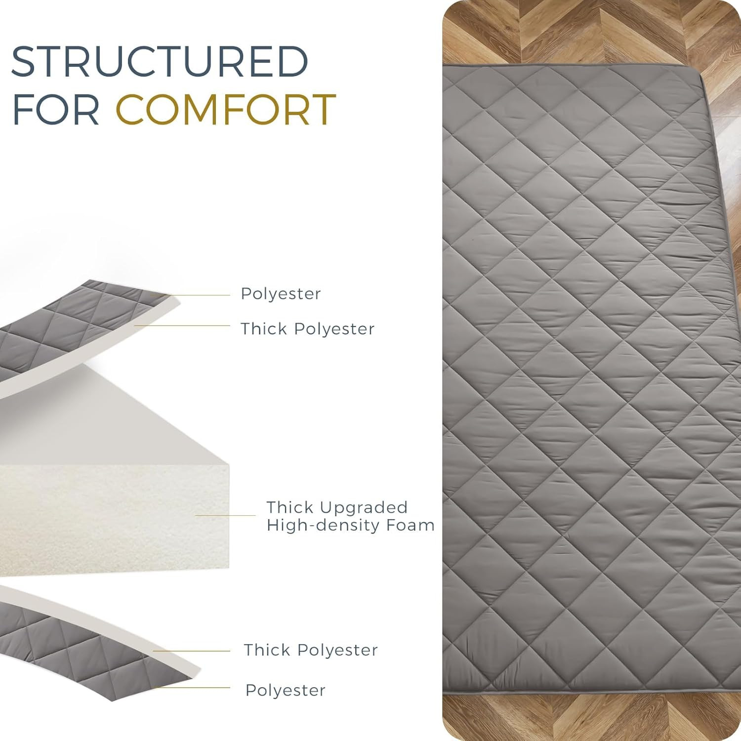6″ Extra Thick Full Size Futon Mattress – Dark Grey Diamond Pattern Roll-Up Bed