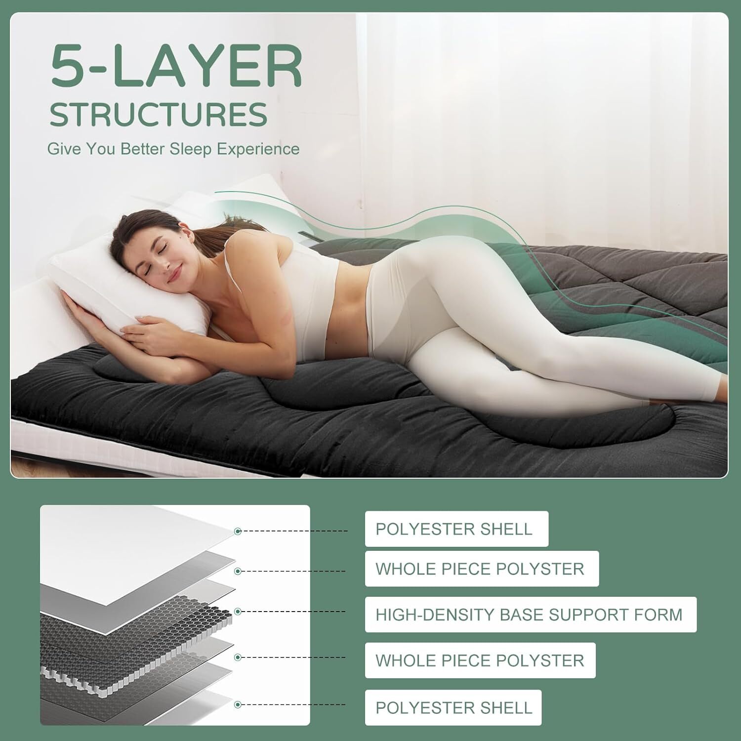 NAIZEA Memory Foam Mattress 2.5 inch / 4 inch Folding Mattress Travel Guest Mat
