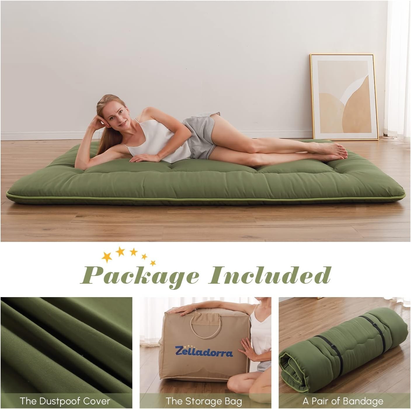 Japanese Floor Mattress, Futon Mattress with Portable Storage Bag and Washabl…