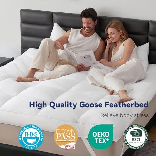 Dual Layer 5 Inch Goose Feather Mattress Topper Size, 4 Inch Goose Queen White