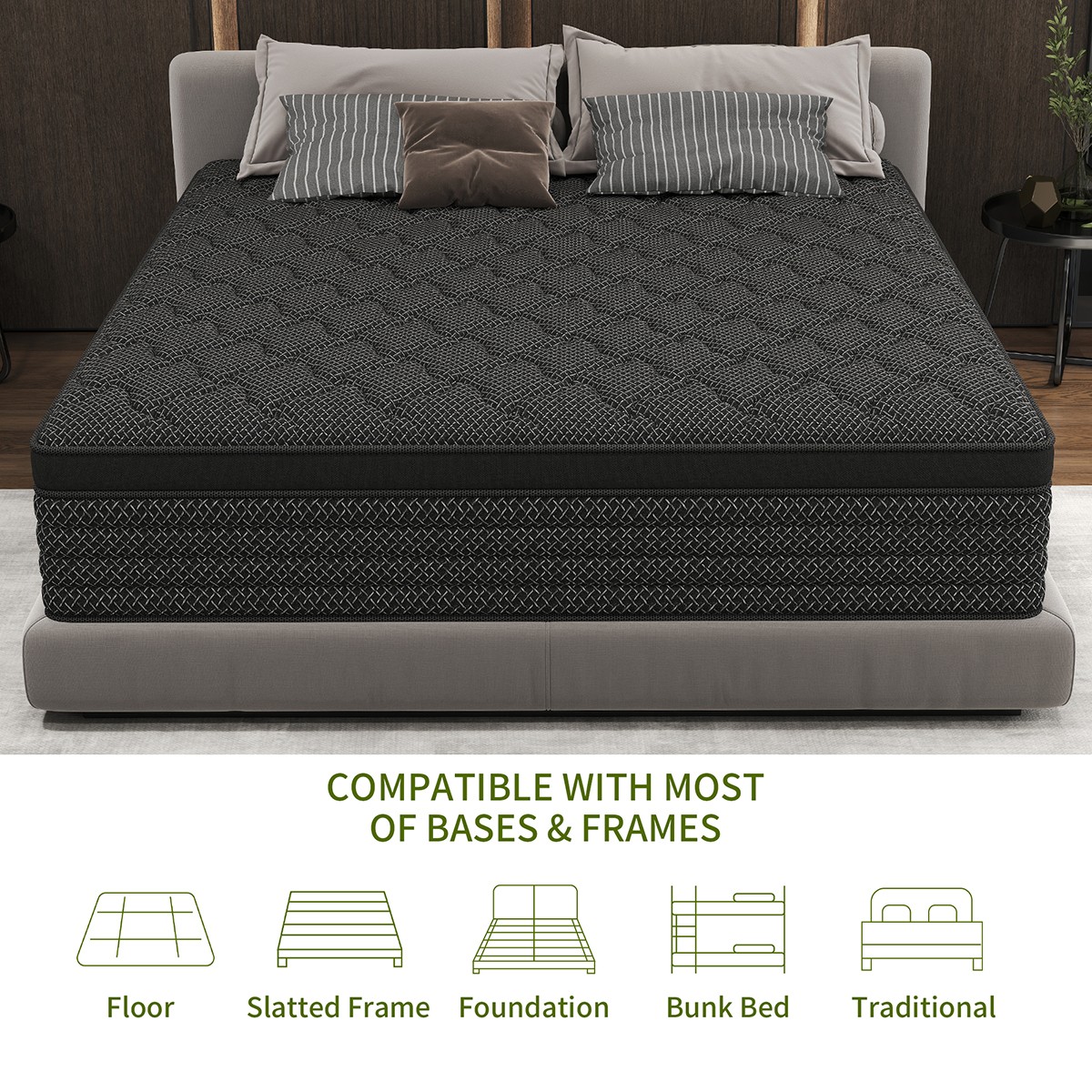 12″14″ Hybrid Mattress In A Box Gel Memory Foam Innerspring Twin Full Queen King