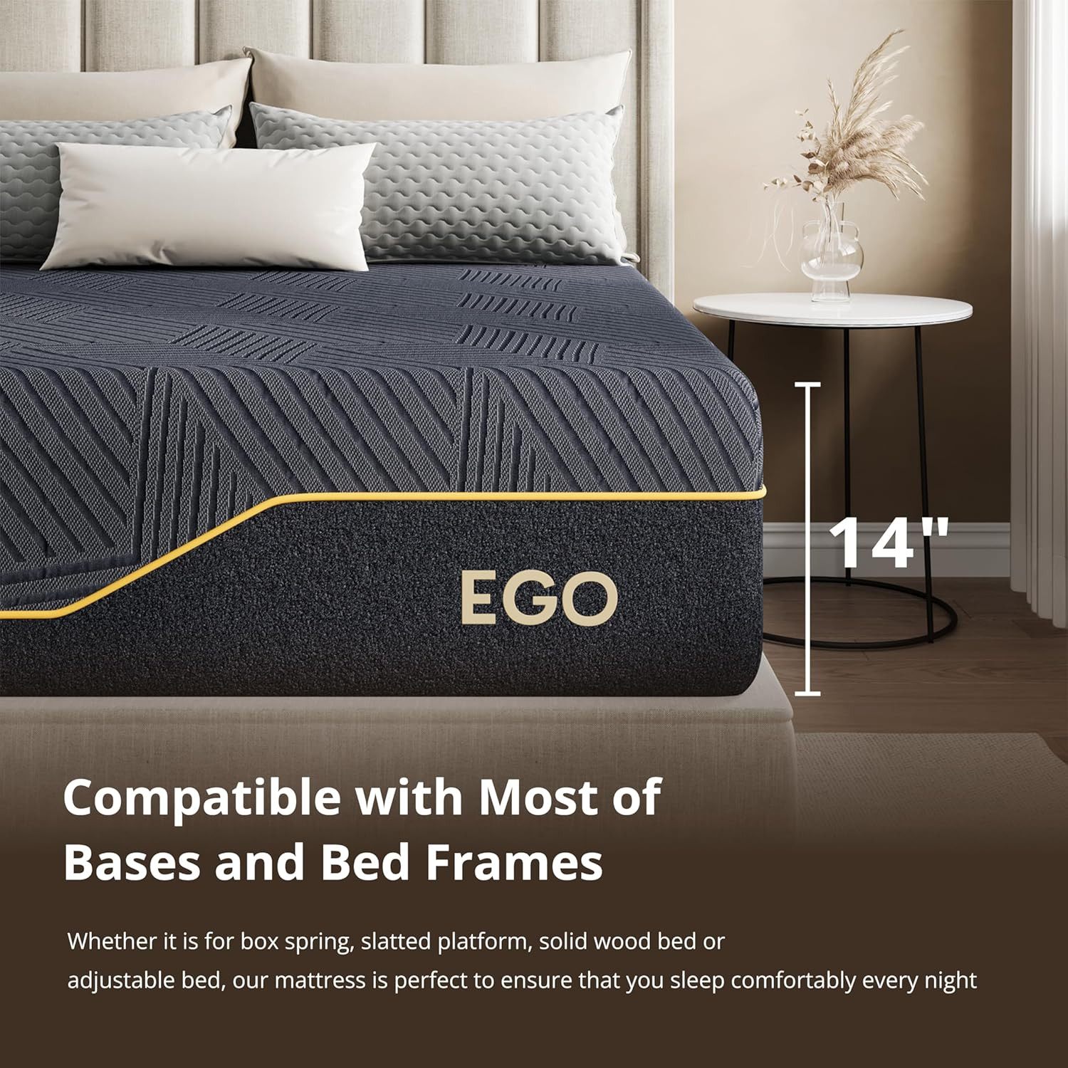 EGOHOME 14 Inch Queen Size Memory Foam Mattress for Cooling Sleep, Pressure Reli