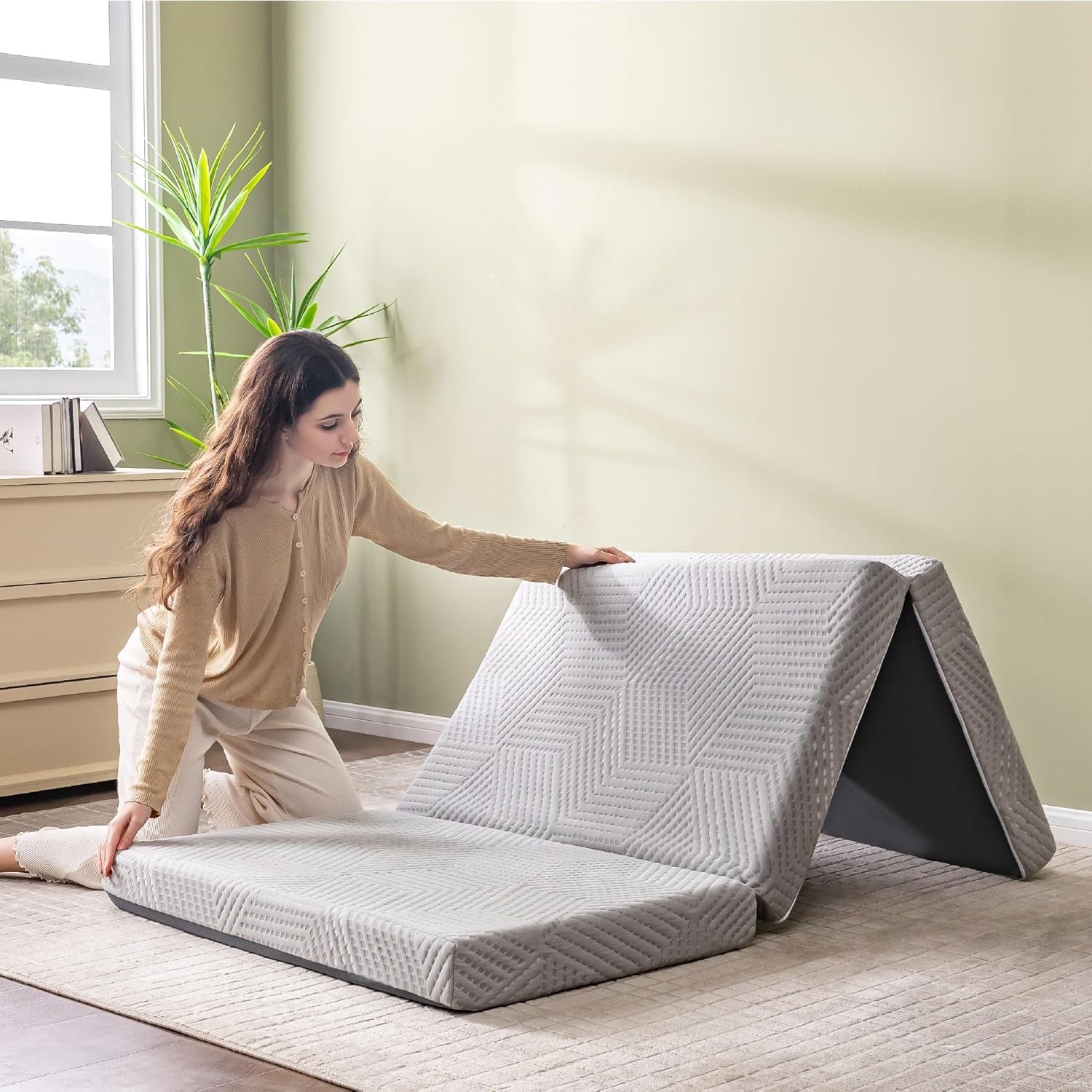 CH Charme House Folding Mattress, 4 Inch Single Tri Folding Memory Foam Mattress