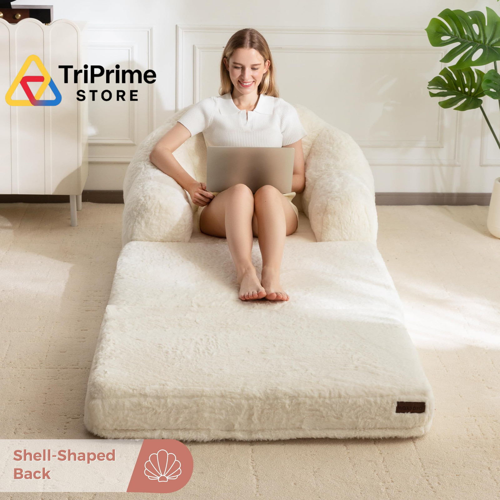 MAXYOYO Folding Sofa Bed, 2 in 1 Convertible to Lounger Single, Beige
