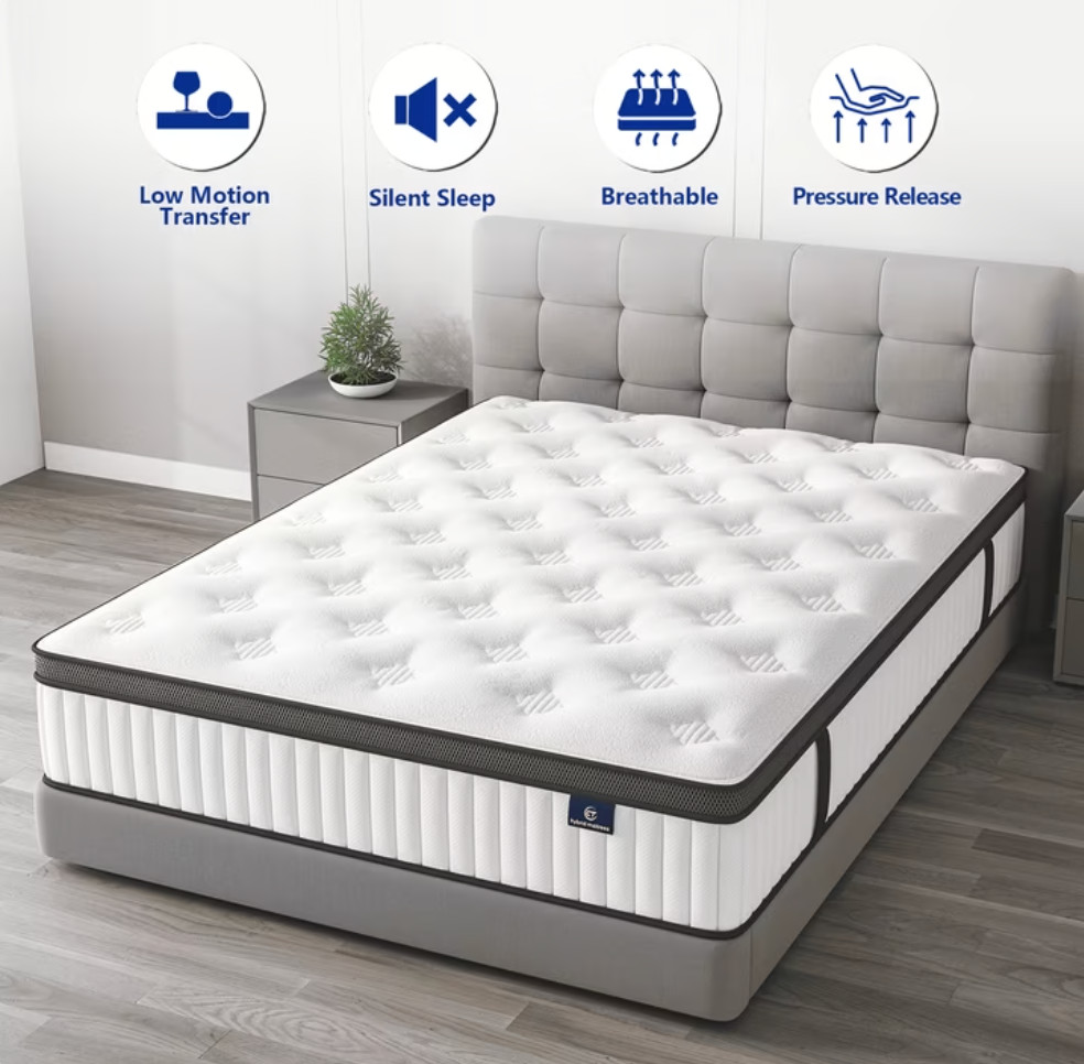 10″ Colchon Queen Gel Memory Foam Hibrido Cama Queen Mattress Medium Firm Hybrid