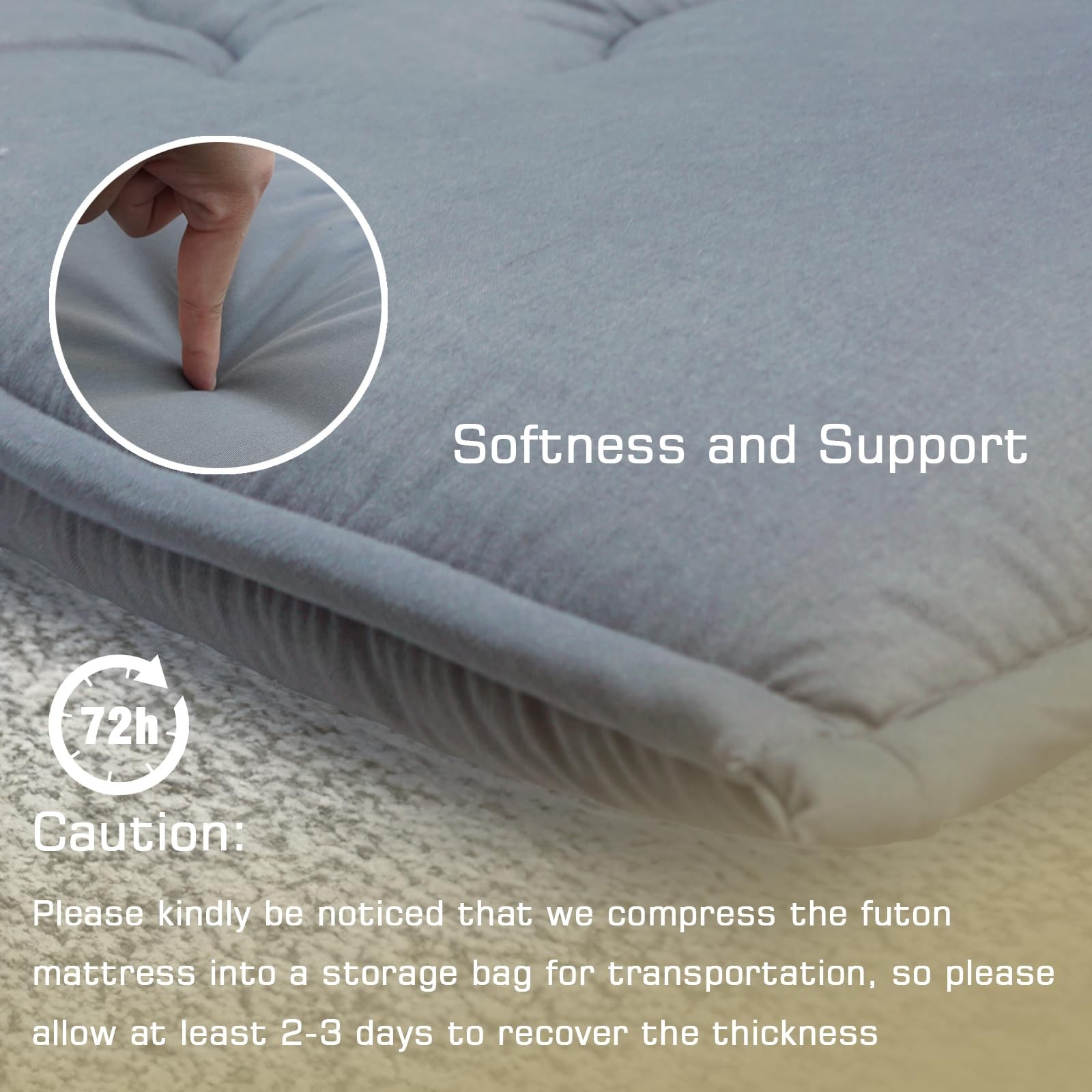 Japanese Floor Mattress Futon Mattress with Cover (Grey, Full 80″ L x 54″ W x…