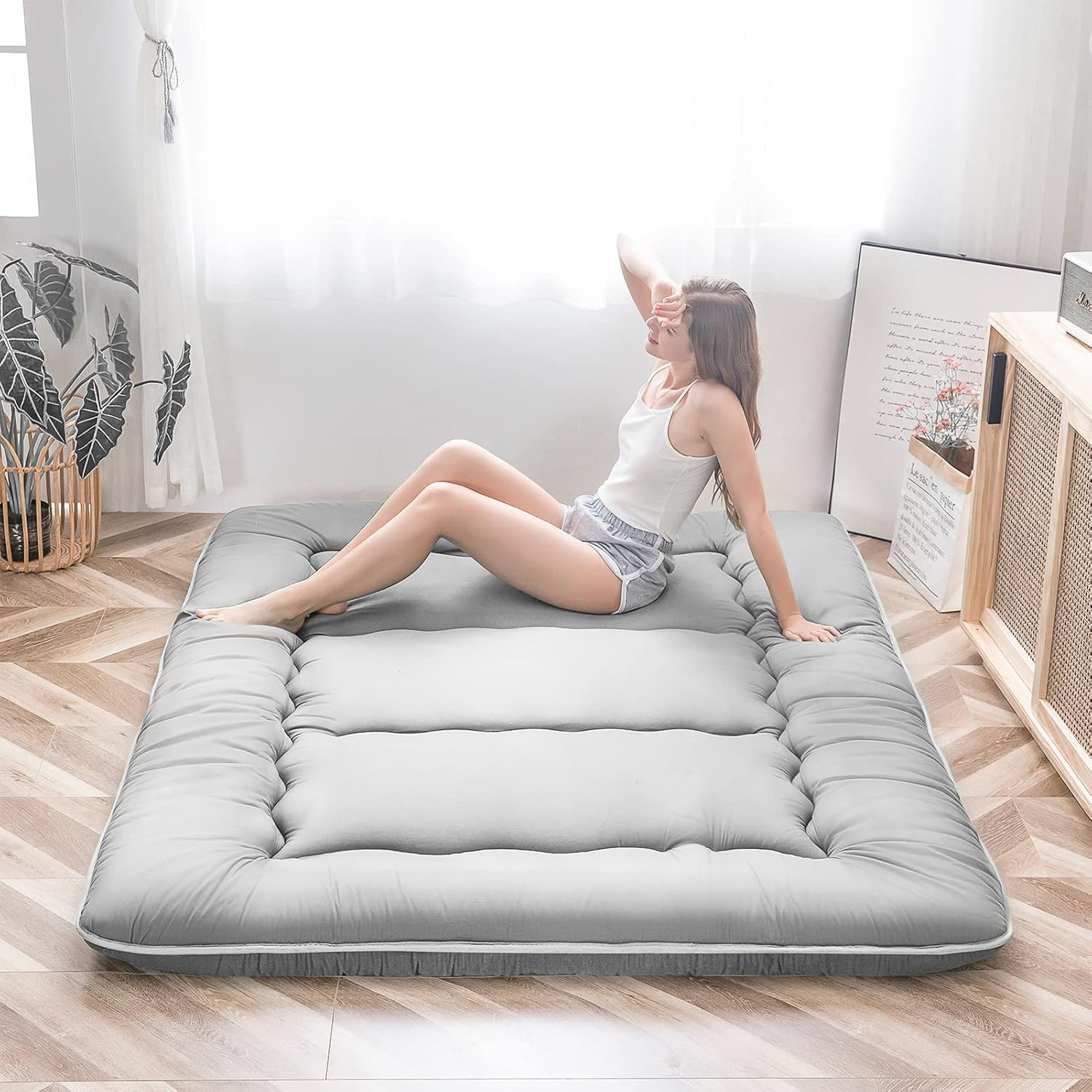 Japanese Floor Mattress Futon Mattress, Thicken Tatami Mat Sleeping Pad Foldabl