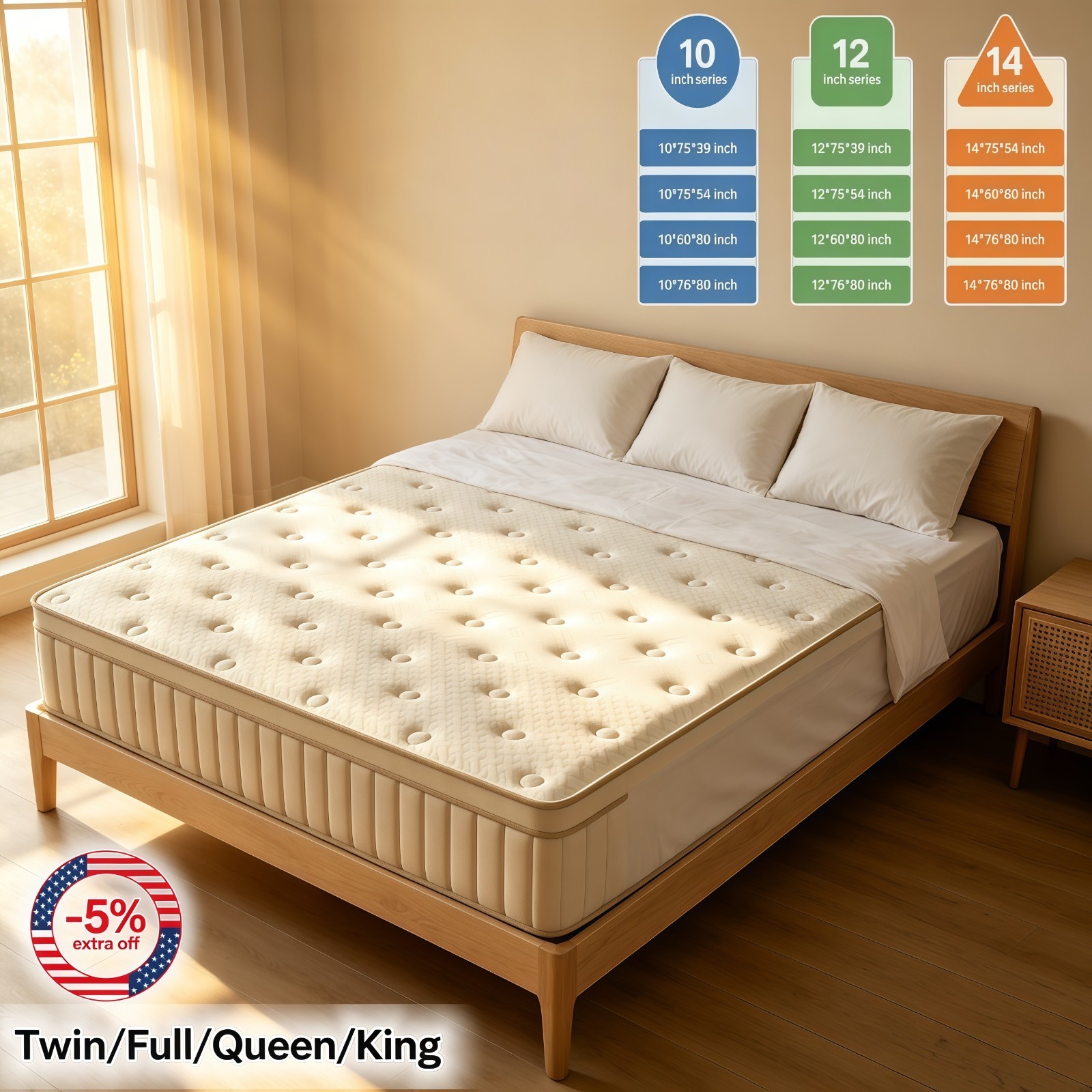 12″14″ Mattress Twin Full Queen King Size Gel Memory Foam Pocket Spring in a Box