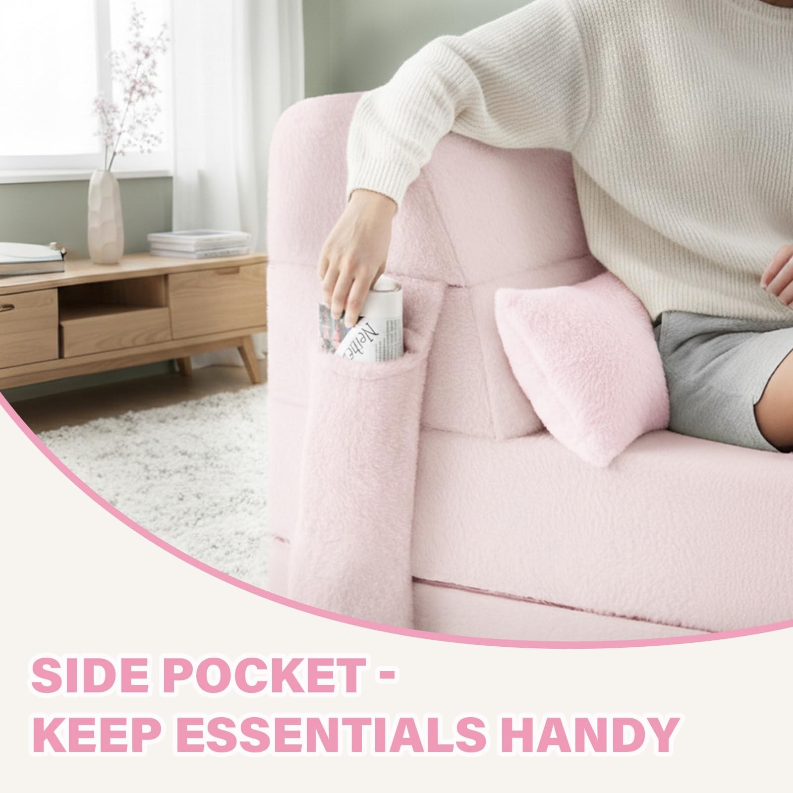 Convertible Folding Sofa Bed Single Size for Adults with Pillow, Plush Fabric…