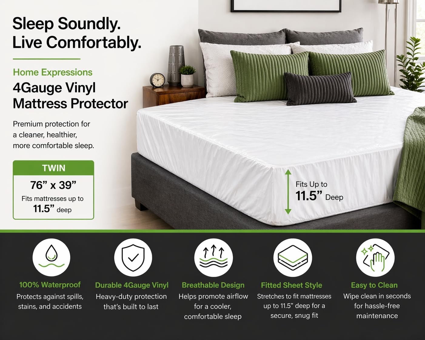 Home Expressions 4Gauge Vinyl Plastic Twin 76″ x 39″ x 11.5″ Deep, White