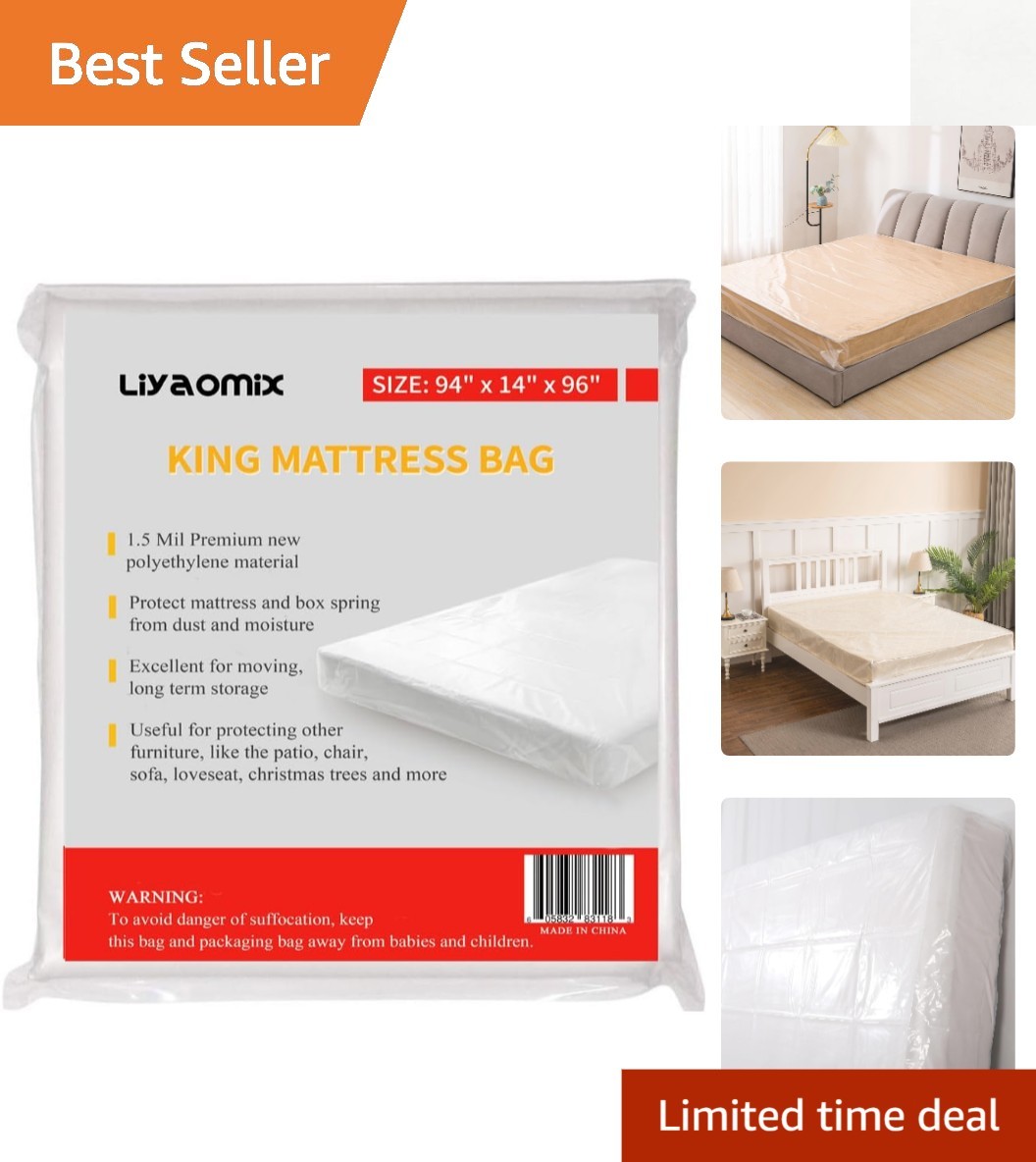 Waterproof King Mattress Bag – Durable 1.5 Mil Clear Plastic Cover for Storage