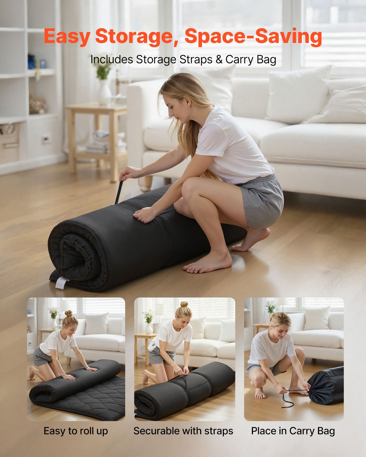 VEVOR Japanese Tatami Mat Queen Foldable Futon Mattress with Storage Bag Black