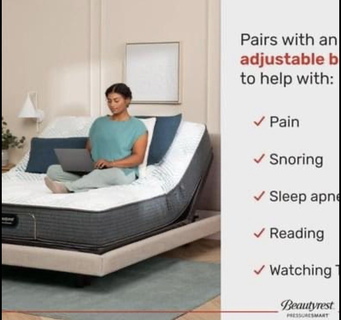 PressureSmart 14.75″ Plush Pillow Top Mattress with ELECTRIC Bed Frame included