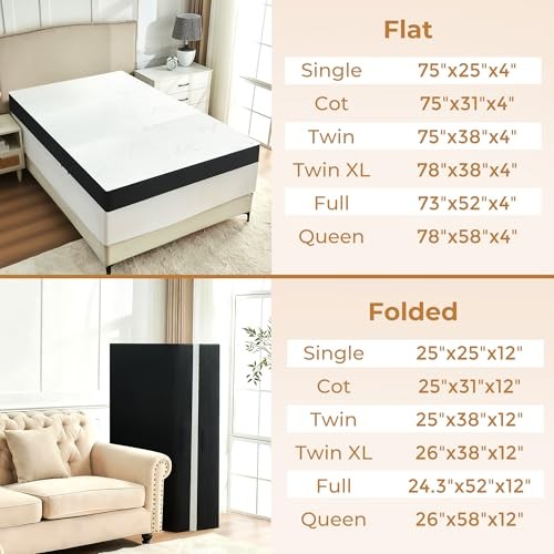 4 Inch Trifold Mattress Size Foldable Memory Foam Mattress with Twin White 4 IN
