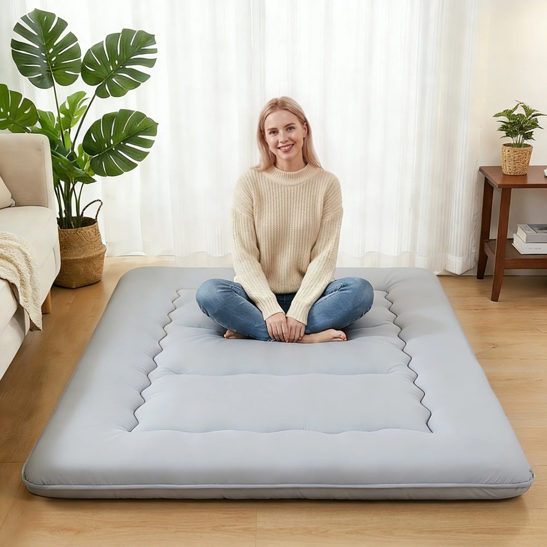 4″ Roll Up Floor Mattress Japanese Foldable Futon Mat Tatami w/ Removable Cover