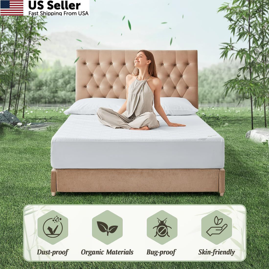 Premium Jacquard 100% Waterproof Twin Mattress Protector, Twin, White