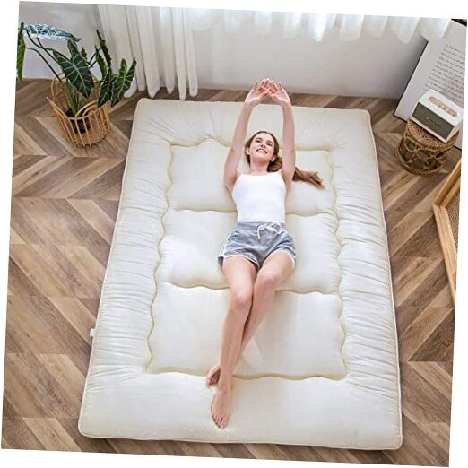 Japanese Floor Mattress Futon Mattress, Thicken Sleeping Pad Full Off White