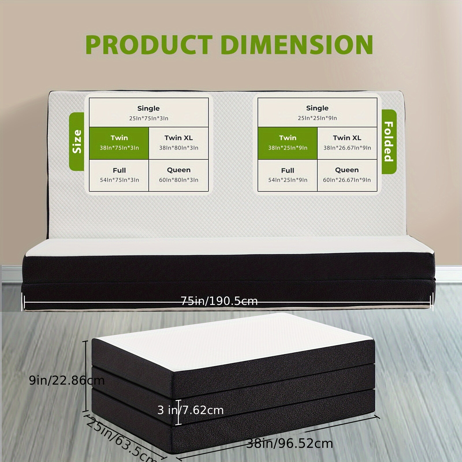 Premium Tri-Fold Mattress 3inch/4inch, Comfortable & Versatile for Any Occasion