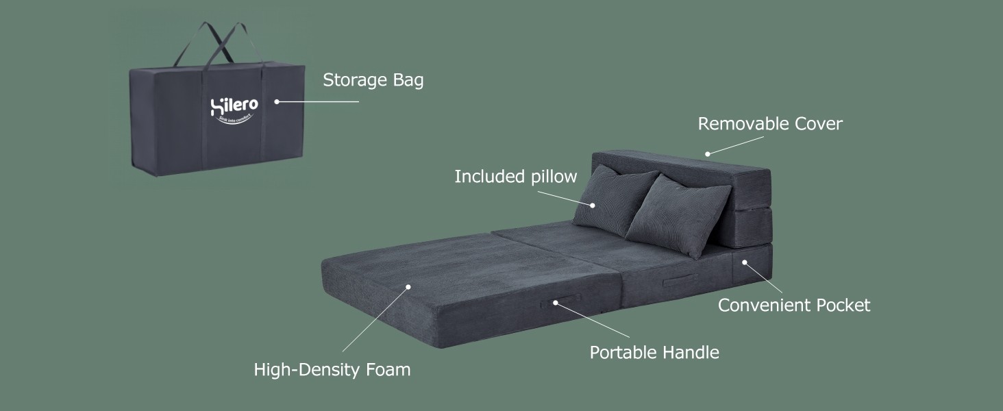 Folding Sofa Bed, 4 in 1 Convertible Sleeper Chair with Pillow, Twin