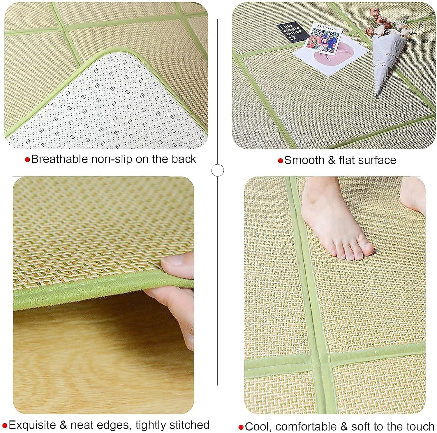 71” Green Igusa Tatami Mat – Non-Slip Breathable Memory Foam Mattress
