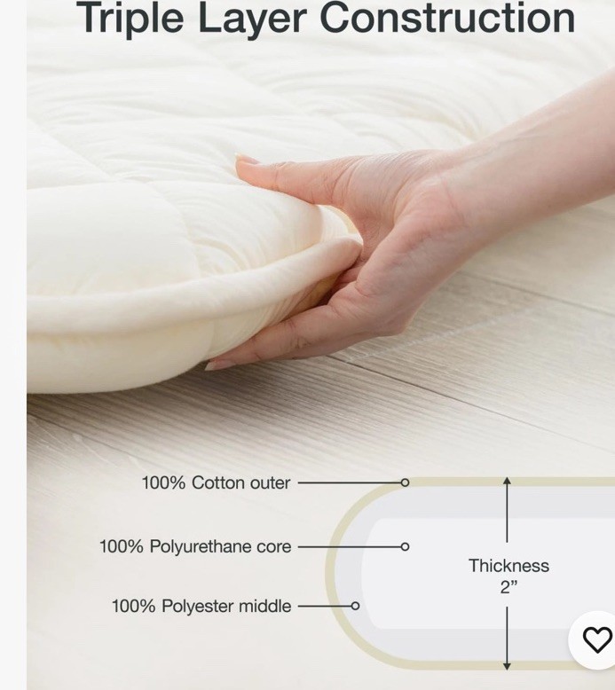 FULI Japanese Futon Floor Tatami Sleeping Pad, Shikibuton Roll Up Bed White Twin
