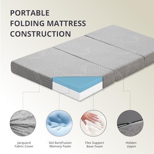 CH Charme House Folding Mattress, 4 Inch Tri Folding Memory Foam Single