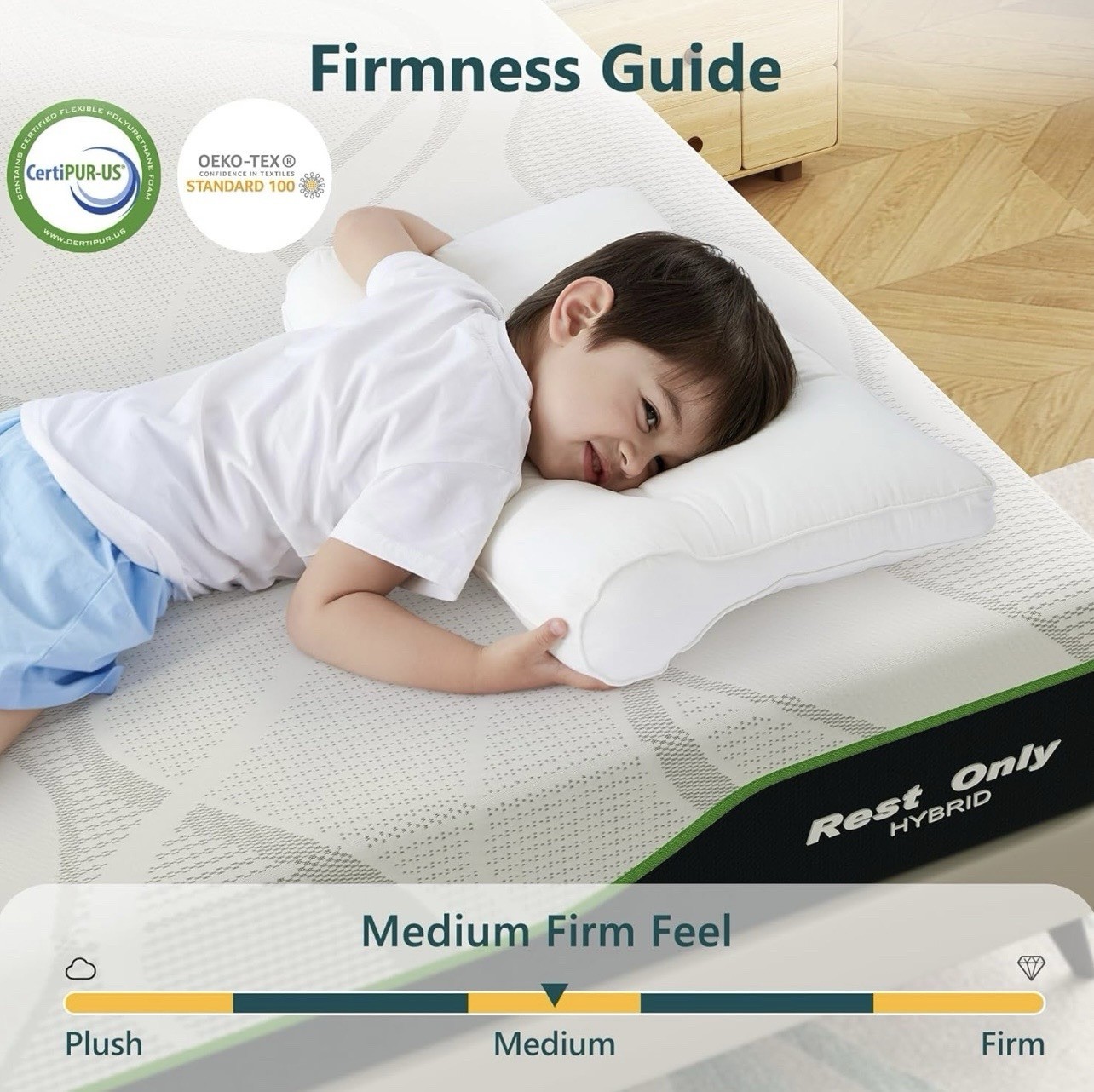 Rest Only Twin Medium Firm Hybrid Mattress, Pressure Relief, White/Black/Green