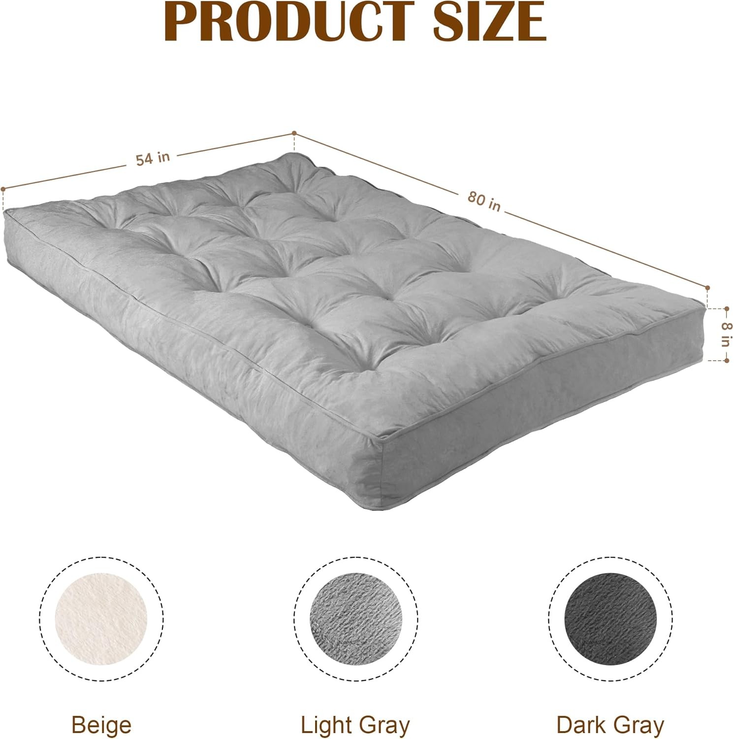 Futon Mattr Full Size 54″ x 80″, 8″ Thi Floor Mattr for Adults,