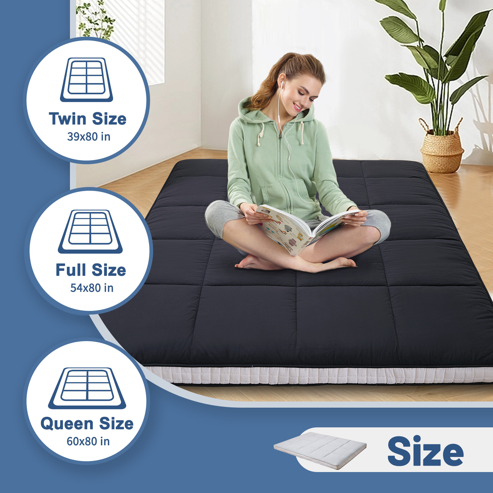 H&ZT 5″ Thick Japanese Floor Mattress, Japanese Futon Mattress Foldable Mattress