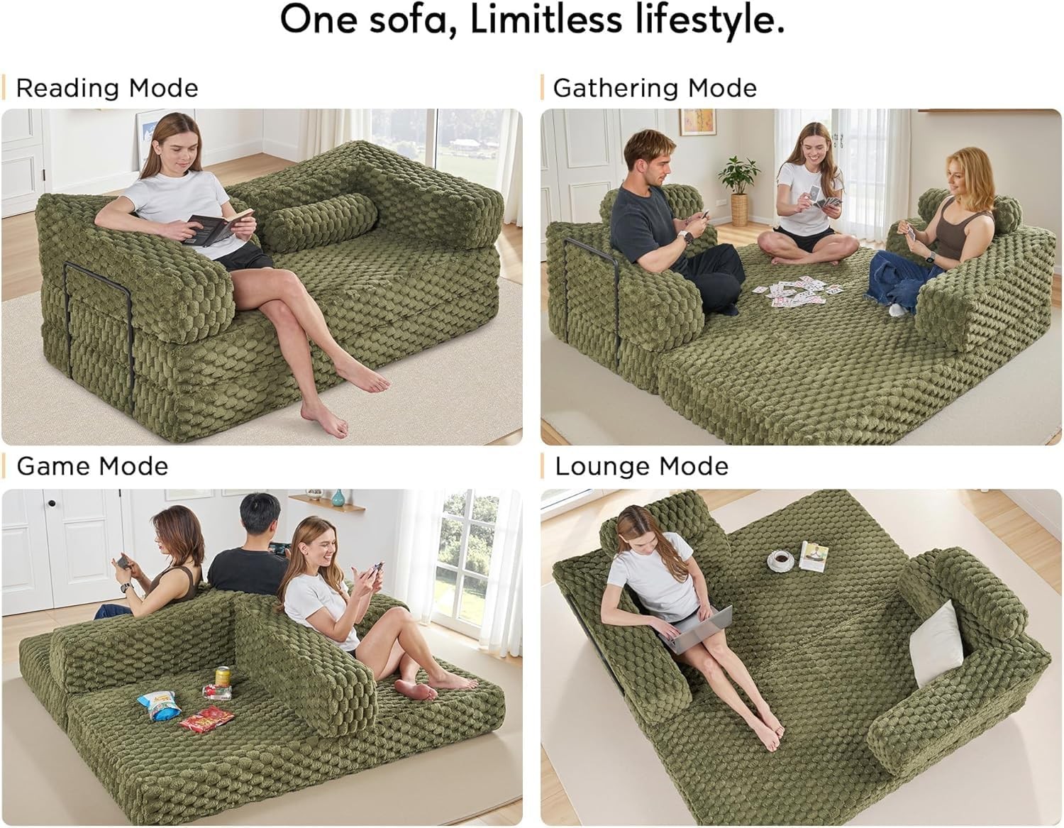 Futon Sofa Bed, Convertible Futon Couch with Plush Faux Fur, No