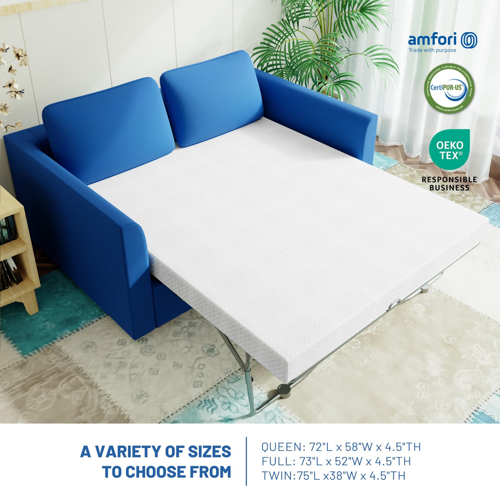 4.5 Inch Cold Gel Memory Foam Mattress Replacement Sleeper Sofa Queen Size