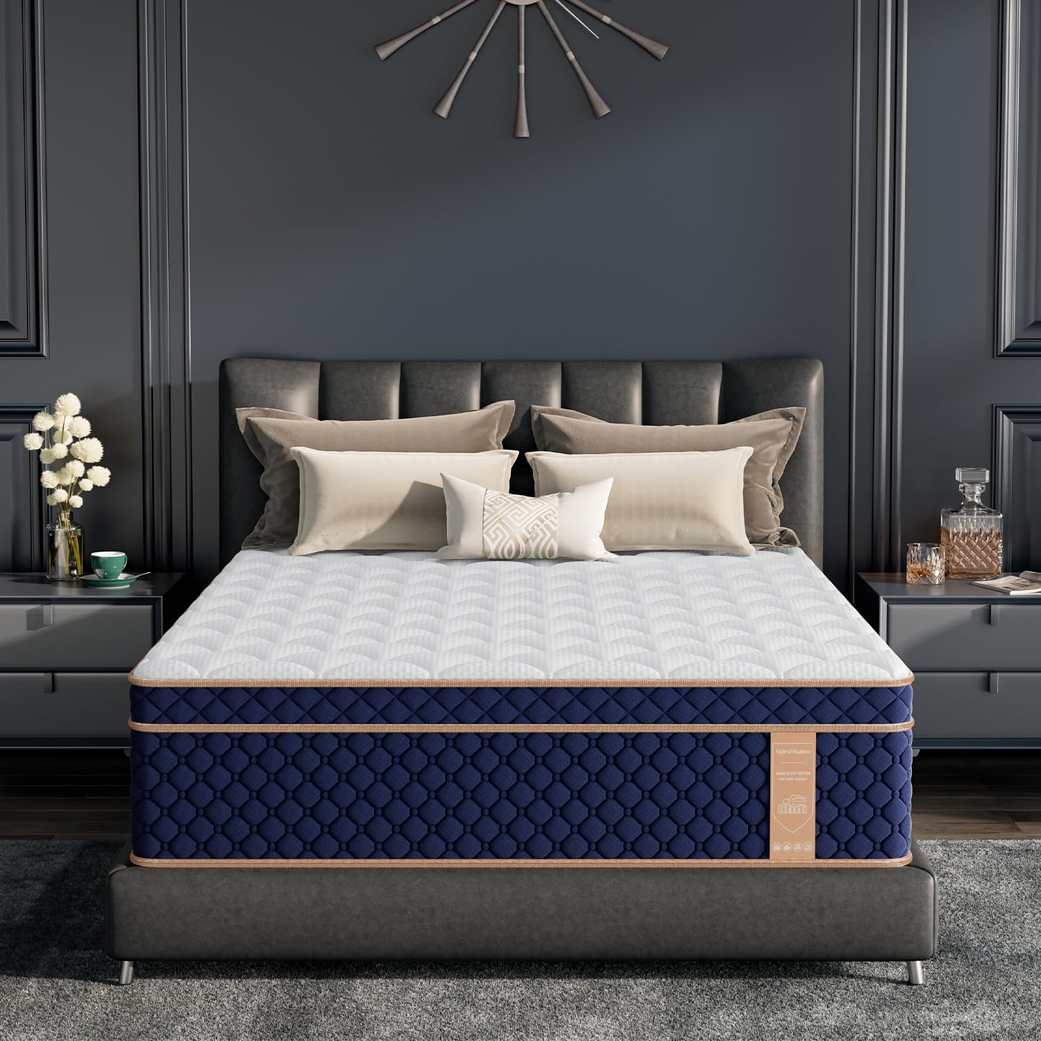 VILASOAR 12 Inch Queen Mattress, Hybrid Mattresses in a Box with Gel Memory F…