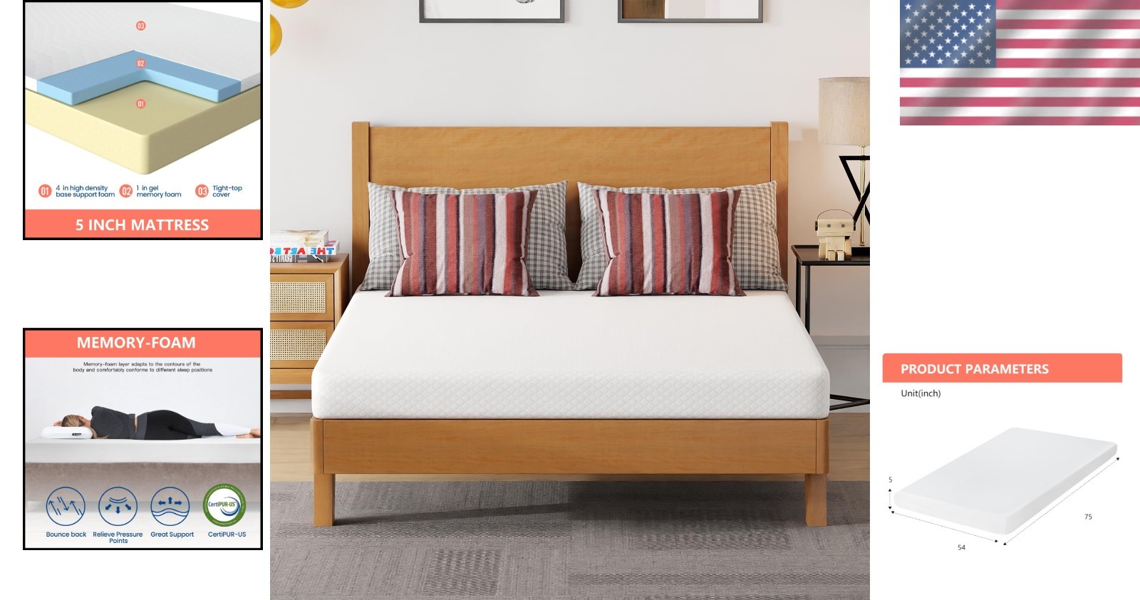 Medium Firm Full Mattress in a Box – 5-Inch Gel Memory Foam with Pressure Relief