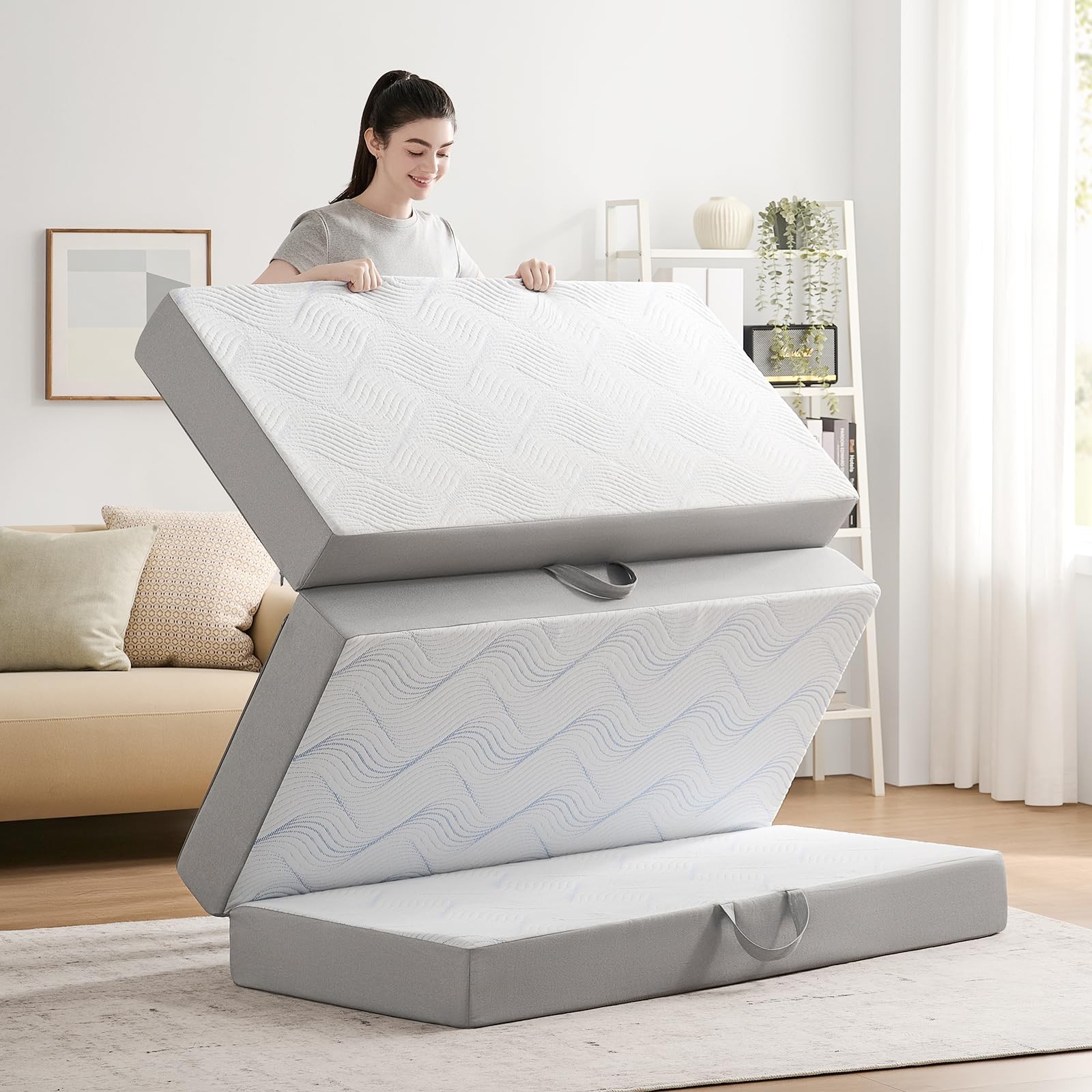 Folding Mattress Single, 4 Inch Memory Foam Foldable Mattress Single, Trifold…