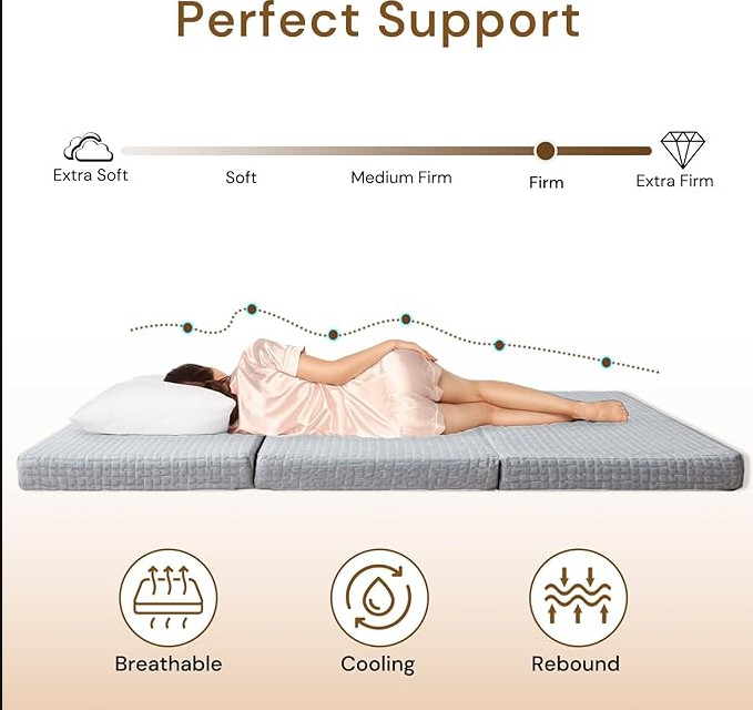 Tri-Fold Memory Foam Guest Floor Mattress – 3 Inch Foldable Twin Bed for Guests
