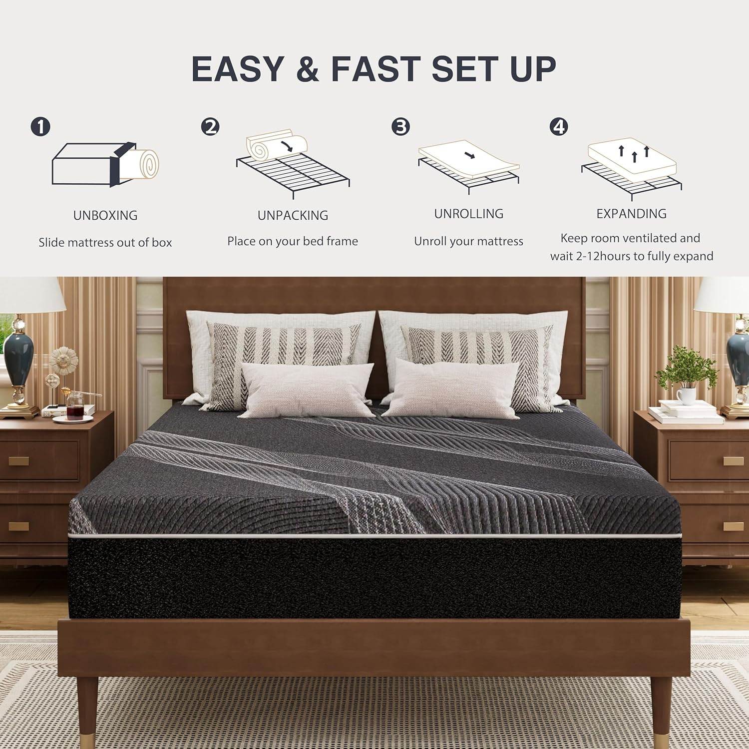 Dyonery King Size Mattress, 12 Inch Gel Memory Foam, Cooling & Back Pain Relief,