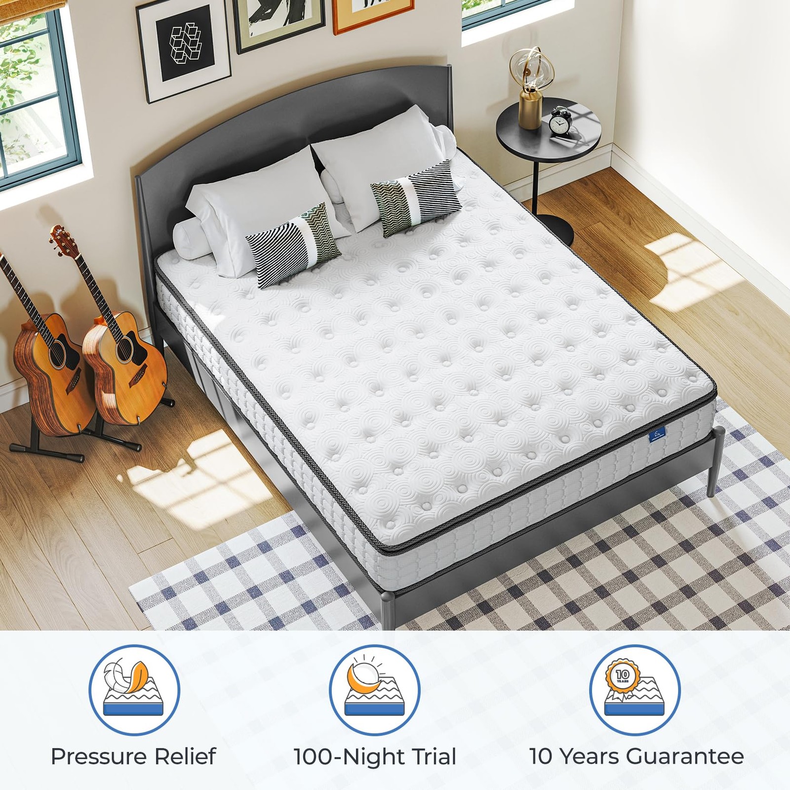 Queen Mattresses, 10 Inch Hybrid Pillow Queen Size Mattress in a Box, Memory Foa