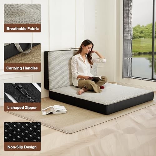Memory Foam Trifold Mattress Portable Floor Bed 6 Inch, Queen 6 Inch-Grey