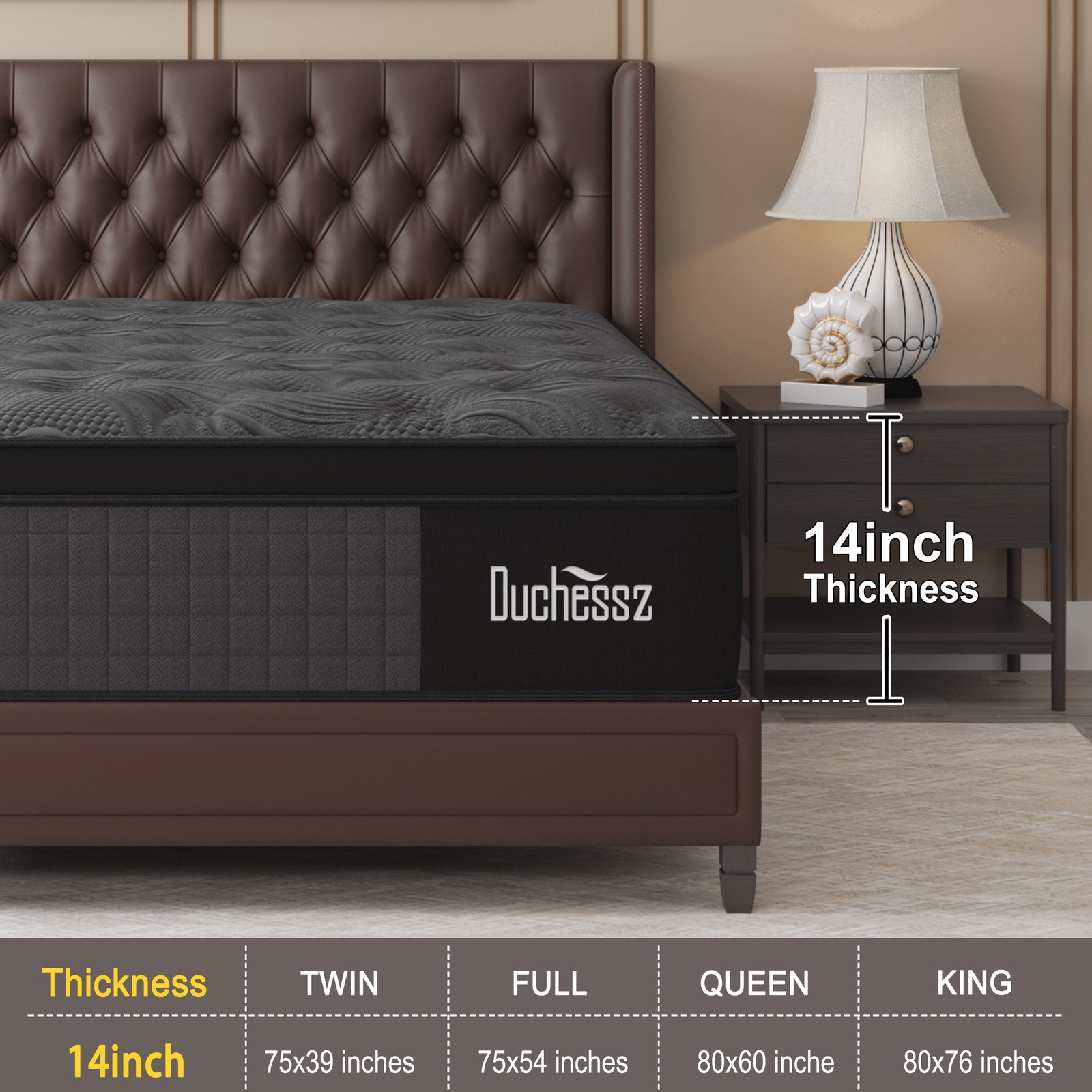 14″ Twin Full Queen King Size Mattress in a Box Hybrid Pocket Spring Memory Foam